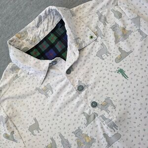 William Murray Golf Men's Small Polo Shirt Llama Print Short Sleeve Button Up